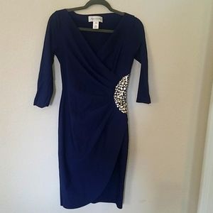 Navy blue dress with Rhinestones and 3/4 sleeve